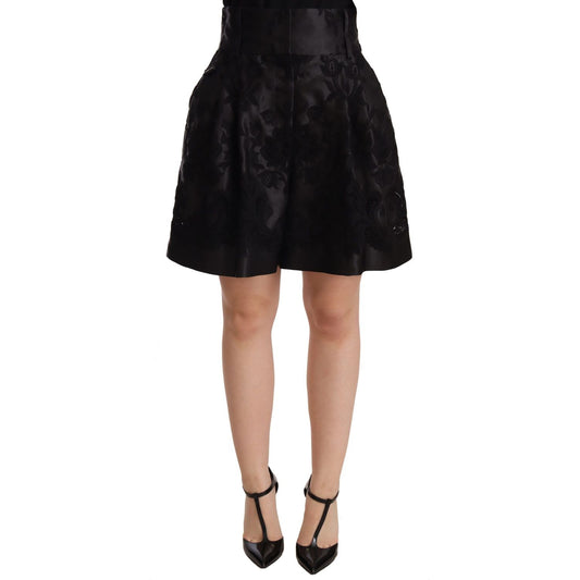 Dolce & Gabbana Elegant Black Floral Brocade Silk Shorts Shorts black-floral-brocade-high-waist-mini-shorts