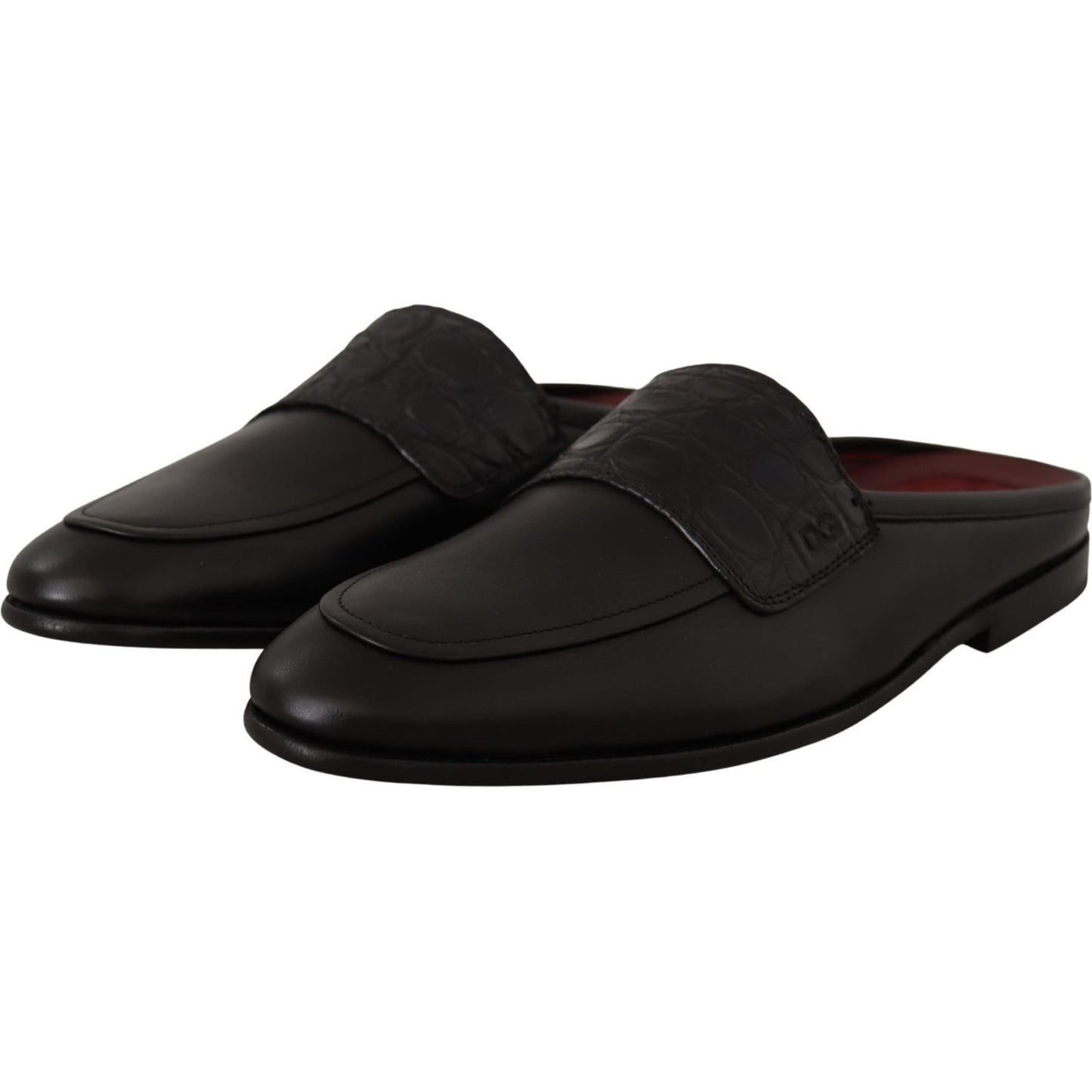 Dolce & Gabbana Exquisite Black & Burgundy Leather Slides black-leather-caiman-sandals-slides-slip-shoes IMG_1669-scaled-5c47256a-d86.jpg