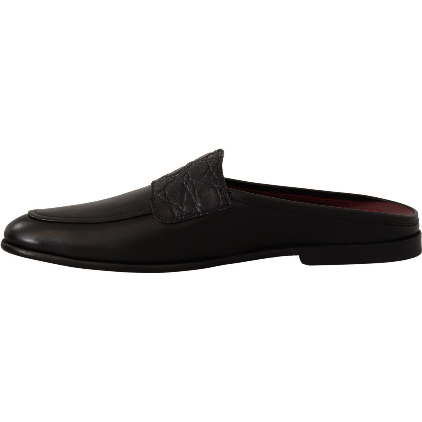 Dolce & Gabbana Exquisite Black & Burgundy Leather Slides black-leather-caiman-sandals-slides-slip-shoes IMG_1671-scaled-aaaf6b87-5ed.jpg