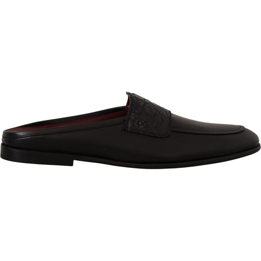Dolce & Gabbana Exquisite Black & Burgundy Leather Slides black-leather-caiman-sandals-slides-slip-shoes