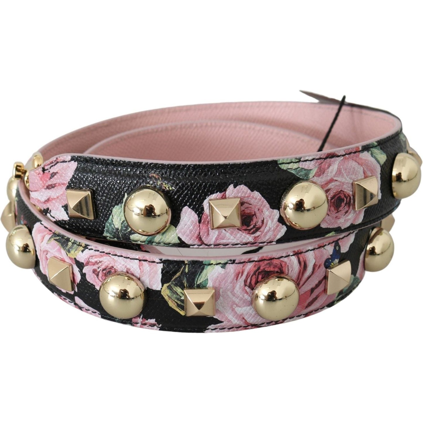 Dolce & Gabbana Elegant Floral Leather Shoulder Strap pink-floral-leather-stud-accessory-shoulder-strap