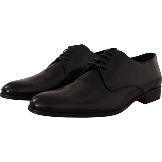 Dolce & Gabbana Elegant Black Leather Derby Shoes black-leather-lace-up-formal-derby-shoes
