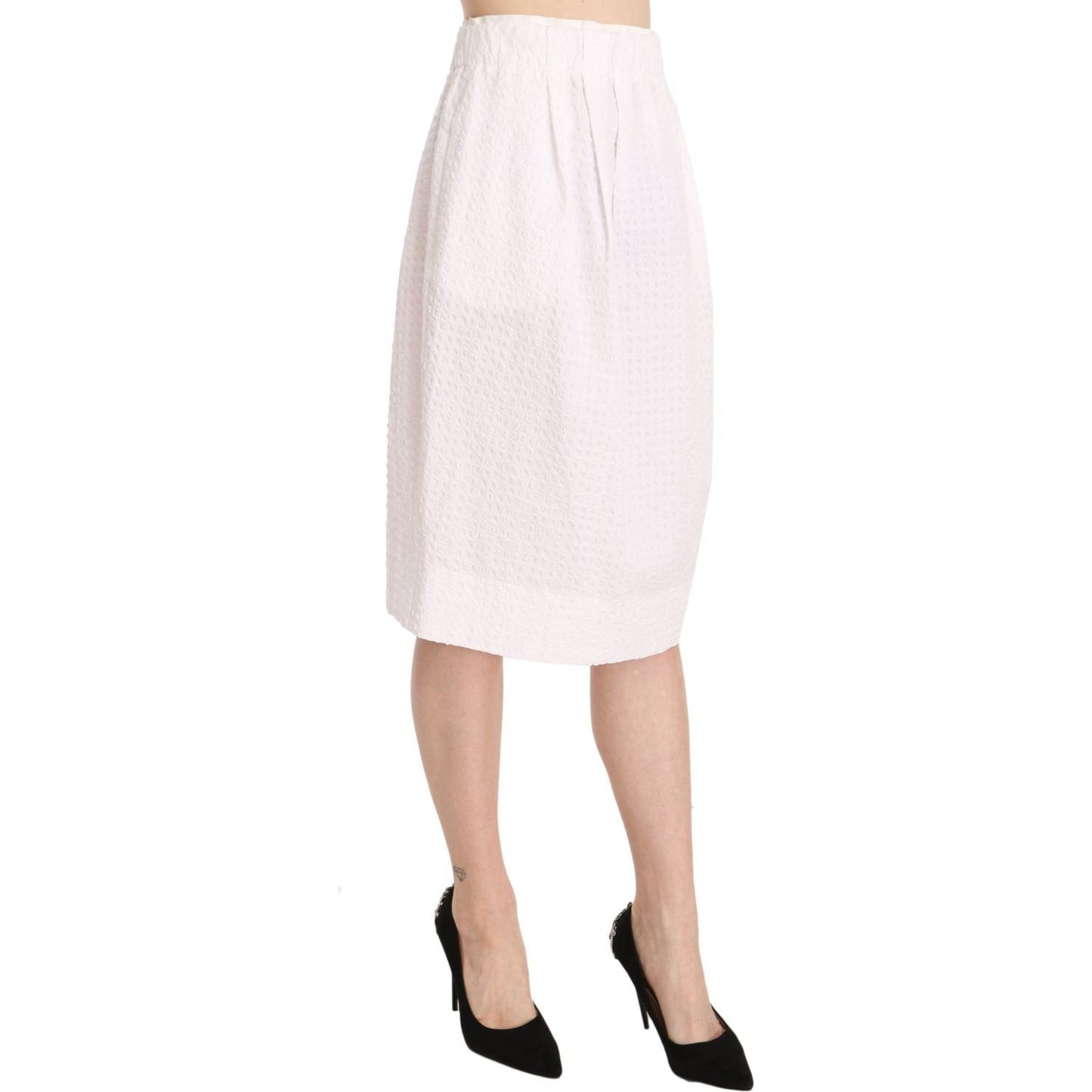 L'Autre Chose Elegant White Pencil Skirt white-jacquard-plain-weave-stretch-midi-skirt