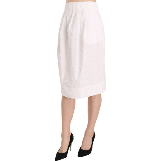 L'Autre Chose Elegant White Pencil Skirt white-jacquard-plain-weave-stretch-midi-skirt