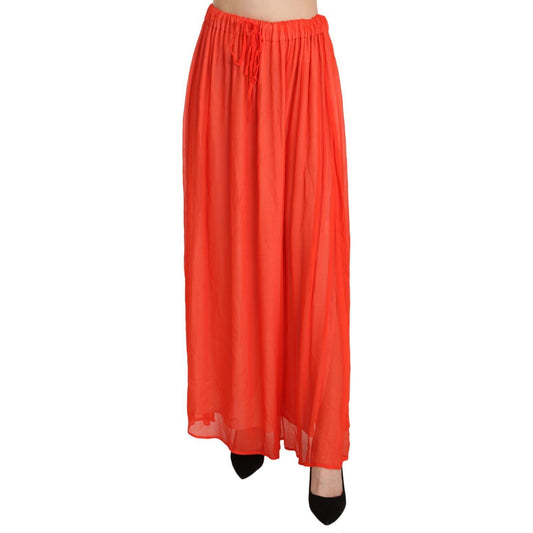 Jucca Elegant Orange Pleated Maxi Skirt orange-crepe-pleated-trapeze-viscose-maxi-skirt