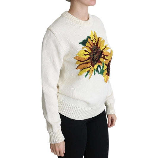 Dolce & Gabbana Elegant Knitted Sunflower Sweater white-floral-wool-pullover-sunflower-sweater