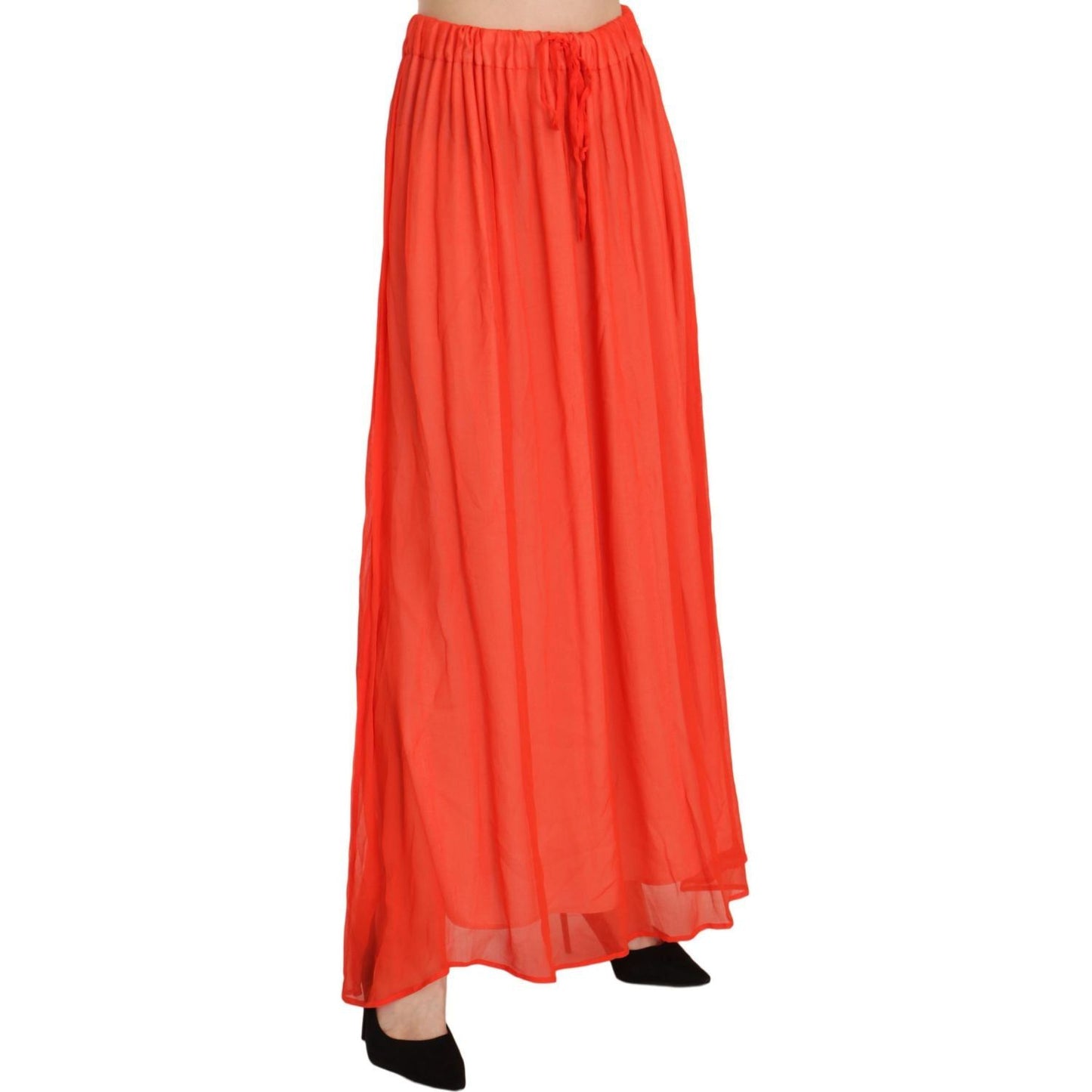 Jucca Elegant Orange Pleated Maxi Skirt orange-crepe-pleated-trapeze-viscose-maxi-skirt