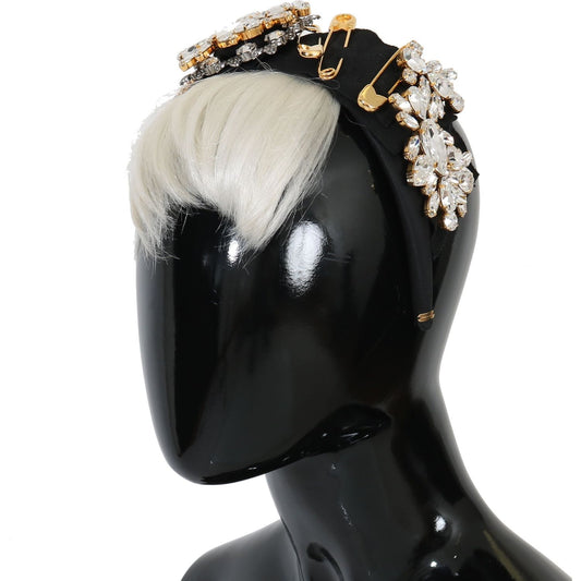 Dolce & Gabbana Elegant Black Crystal Headband Diadem black-crystal-white-hair-parrucchiera-headband-diadem