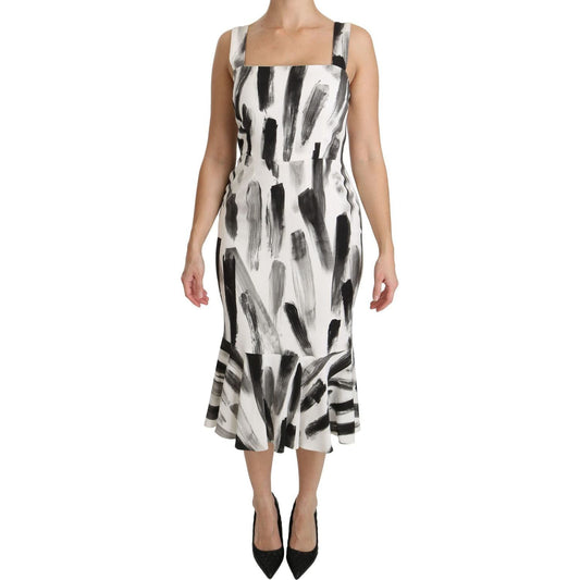 Dolce & Gabbana Chic Monochrome Sheath Midi Dress white-black-printed-sheath-midi-viscose-dress