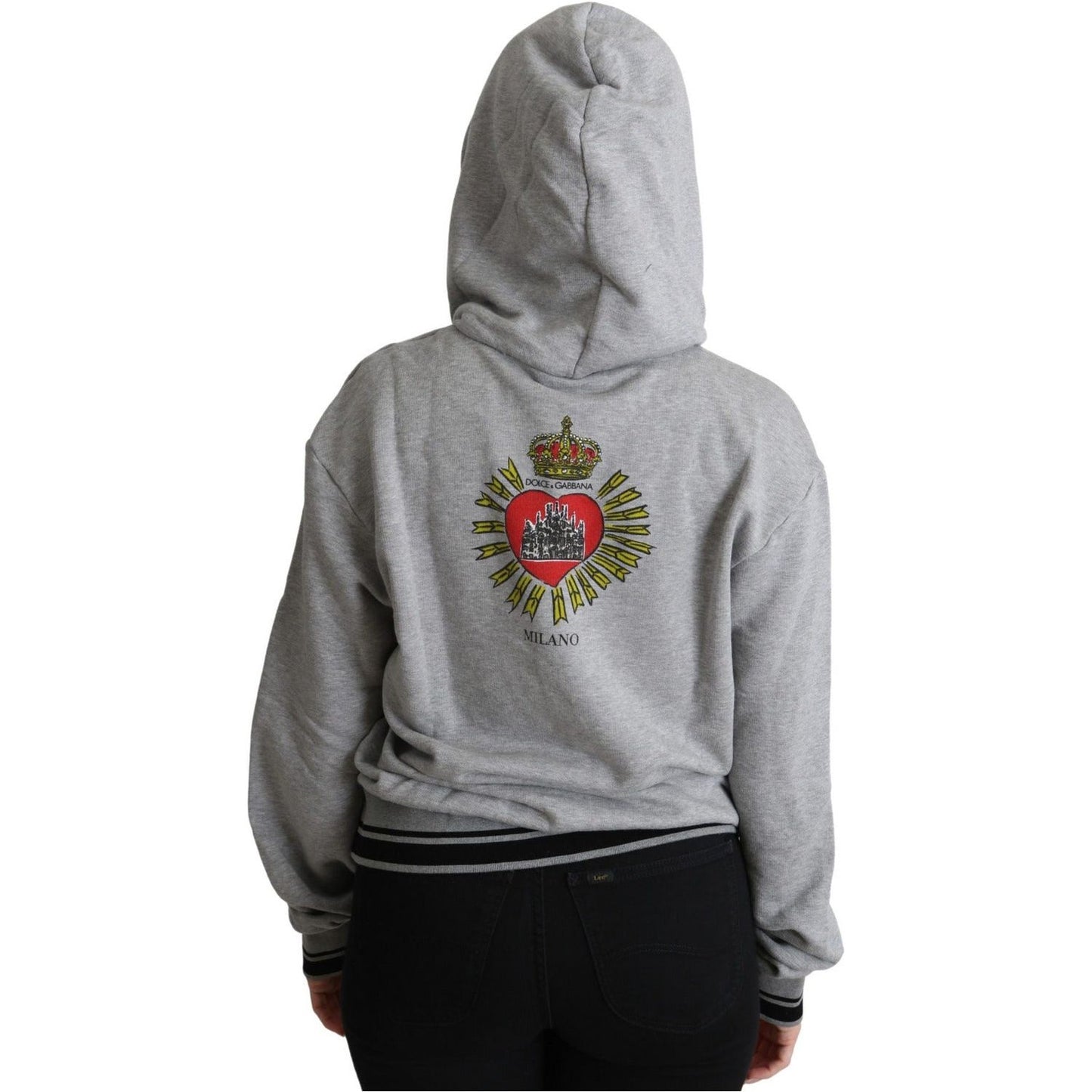 Dolce & Gabbana Exclusive Hooded Gray Cotton Sweater gray-printed-hooded-exclusive-logo-sweater