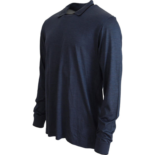 Dolce & Gabbana Sophisticated Silk Polo Sweater in Blue MAN SWEATERS blue-silk-polo-long-sleeve-pullover-sweater