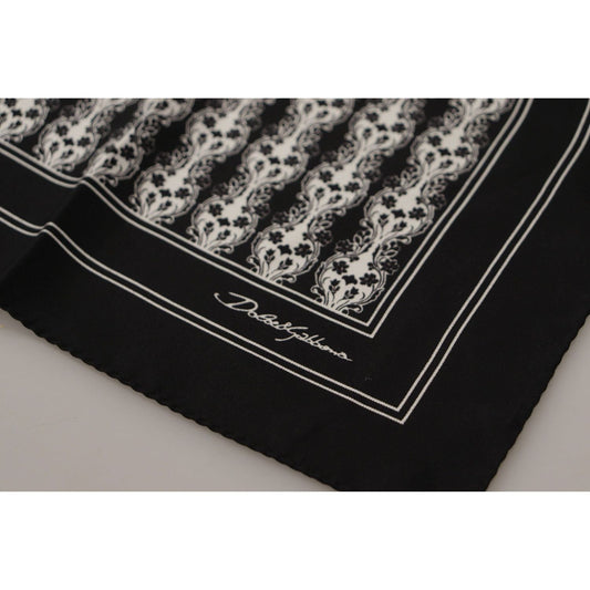 Dolce & Gabbana Elegant Black Silk Men's Square Scarf black-printed-square-handkerchief-scarf