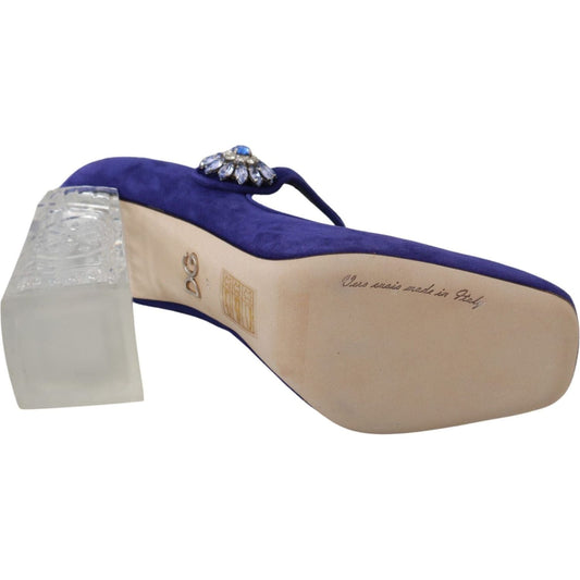 Dolce & Gabbana Elegant Purple Suede Mary Janes Pumps purple-suede-crystal-pumps-heels-shoes
