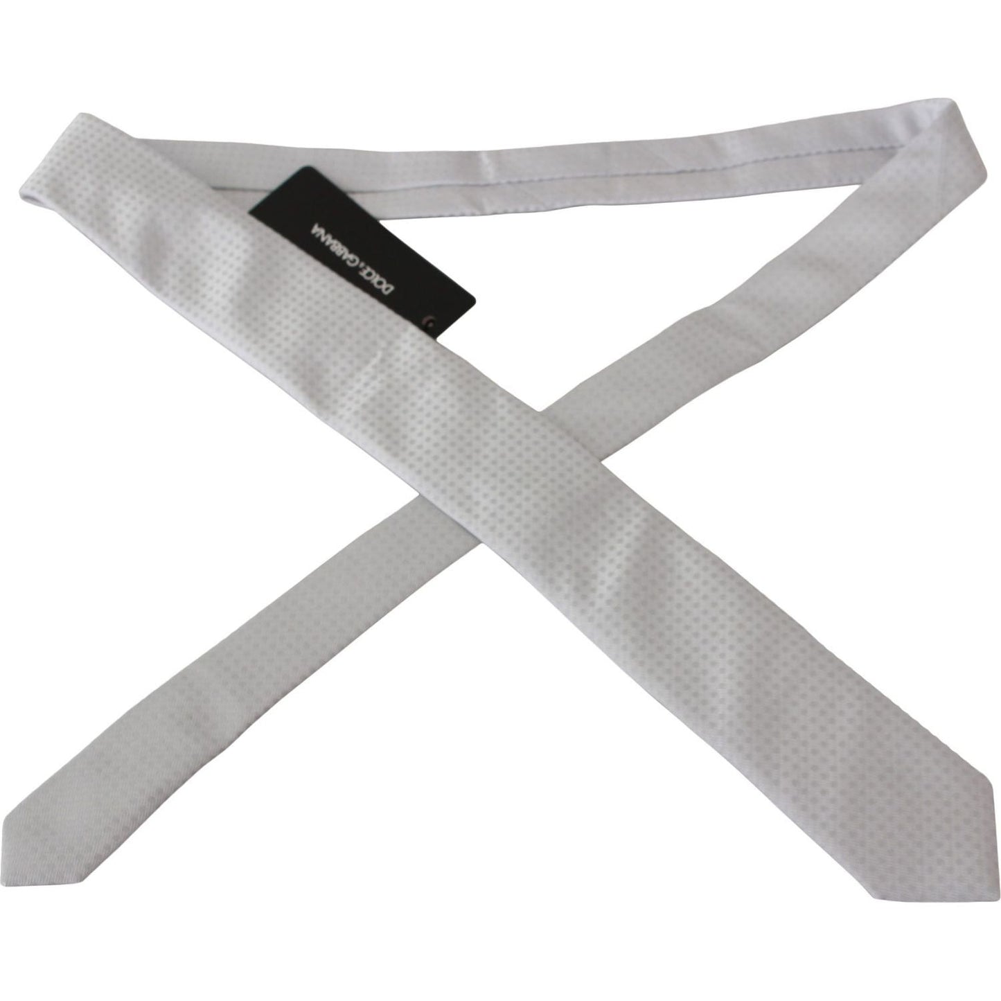 Dolce & Gabbana Elegant White Patterned Silk Blend Neck Tie Necktie white-patterned-classic-mens-slim-necktie-tie IMG_1758-scaled-17c631ae-11d.jpg