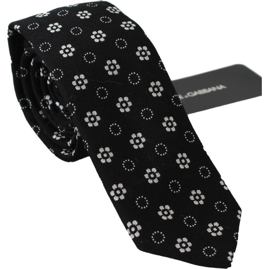 Dolce & Gabbana Elegant Black Floral Silk Necktie Necktie black-100-silk-floral-print-print-classic-tie