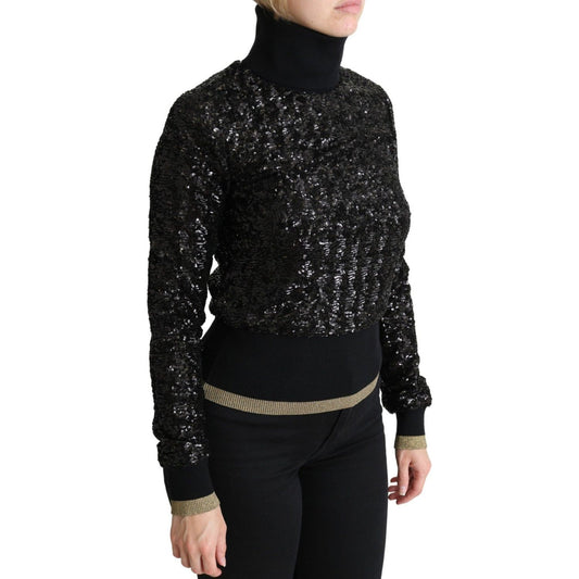 Dolce & Gabbana Elegant Sequined Turtleneck Sweater black-sequined-knitted-turtle-neck-sweater