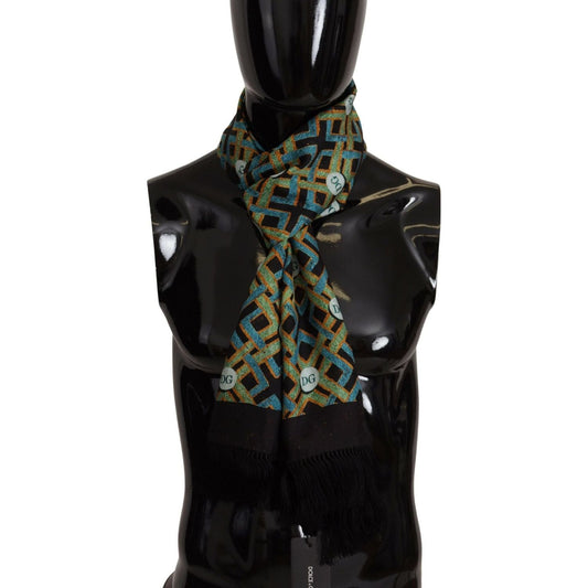 Dolce & Gabbana Elegant Multicolor Silk Men's Scarf multicolor-dg-logo-shawl-warm-neck-wrap-fringe-scarf-1