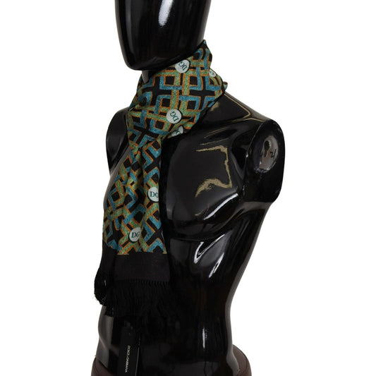 Dolce & Gabbana Elegant Multicolor Silk Men's Scarf multicolor-dg-logo-shawl-warm-neck-wrap-fringe-scarf-1