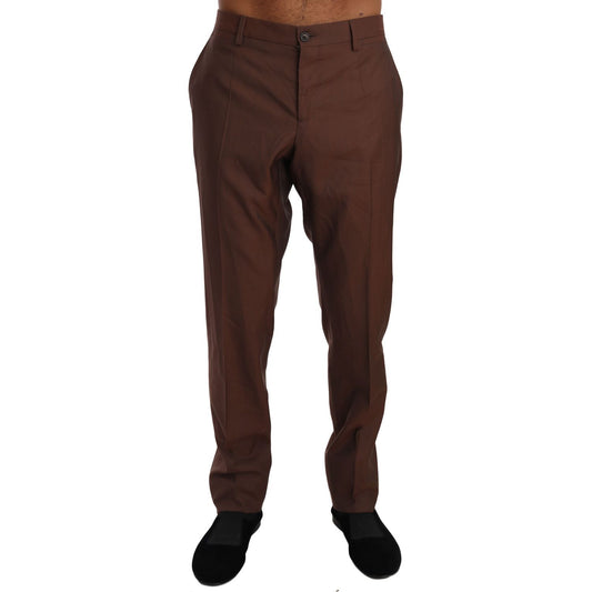 Dolce & Gabbana Elegant Brown Wool-Silk Formal Pants brown-wool-silk-formal-trousers-pants
