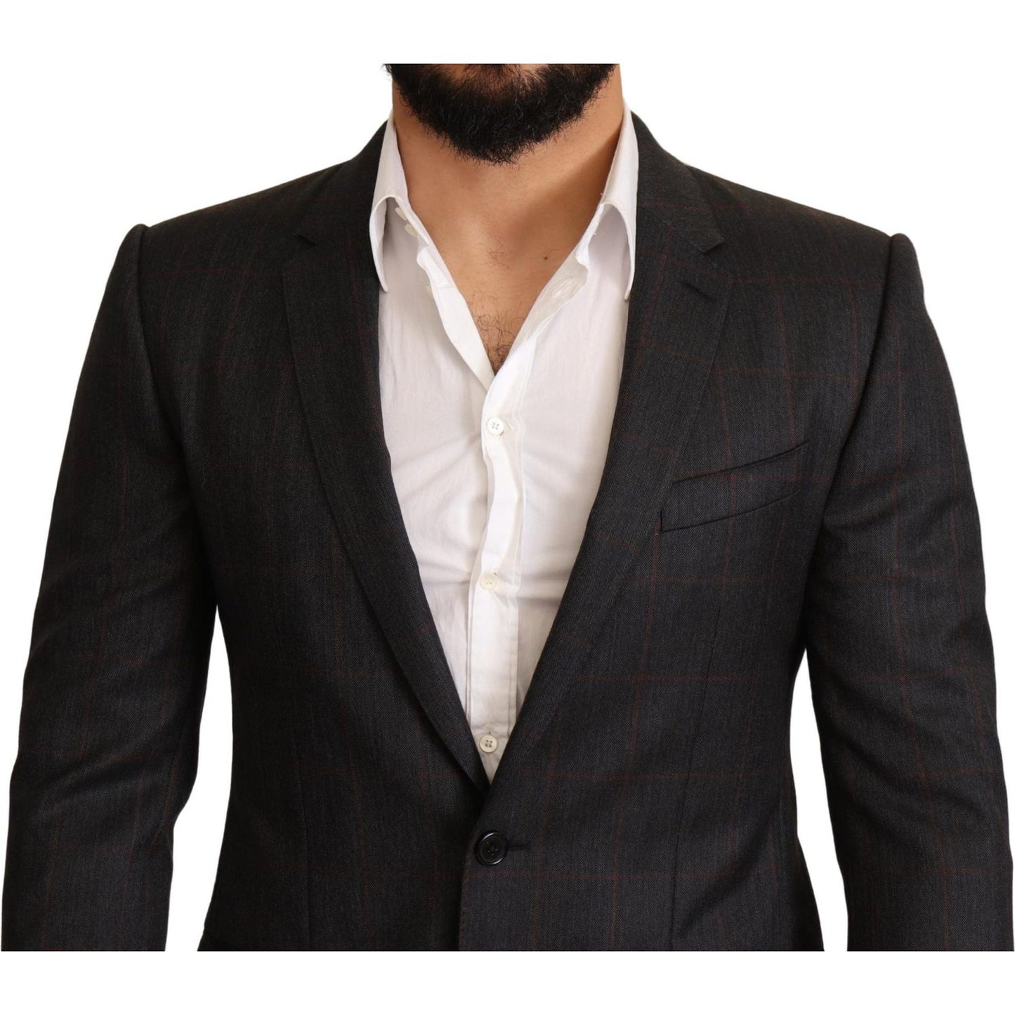 Dolce & Gabbana Elegant Gray Check Martini Blazer gray-check-wool-slim-fit-blazer-jacket