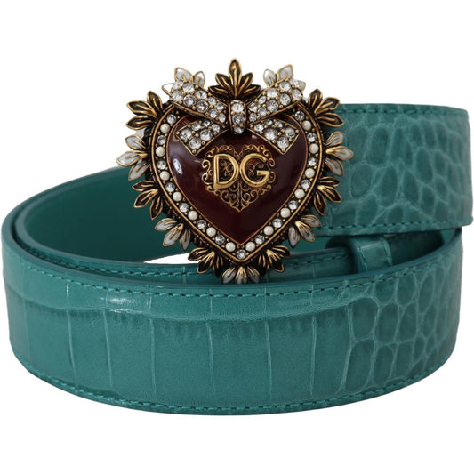 Dolce & Gabbana Elegant Blue Leather Belt with Gold Buckle blue-leather-gold-devotion-heart-buckle-belt-1