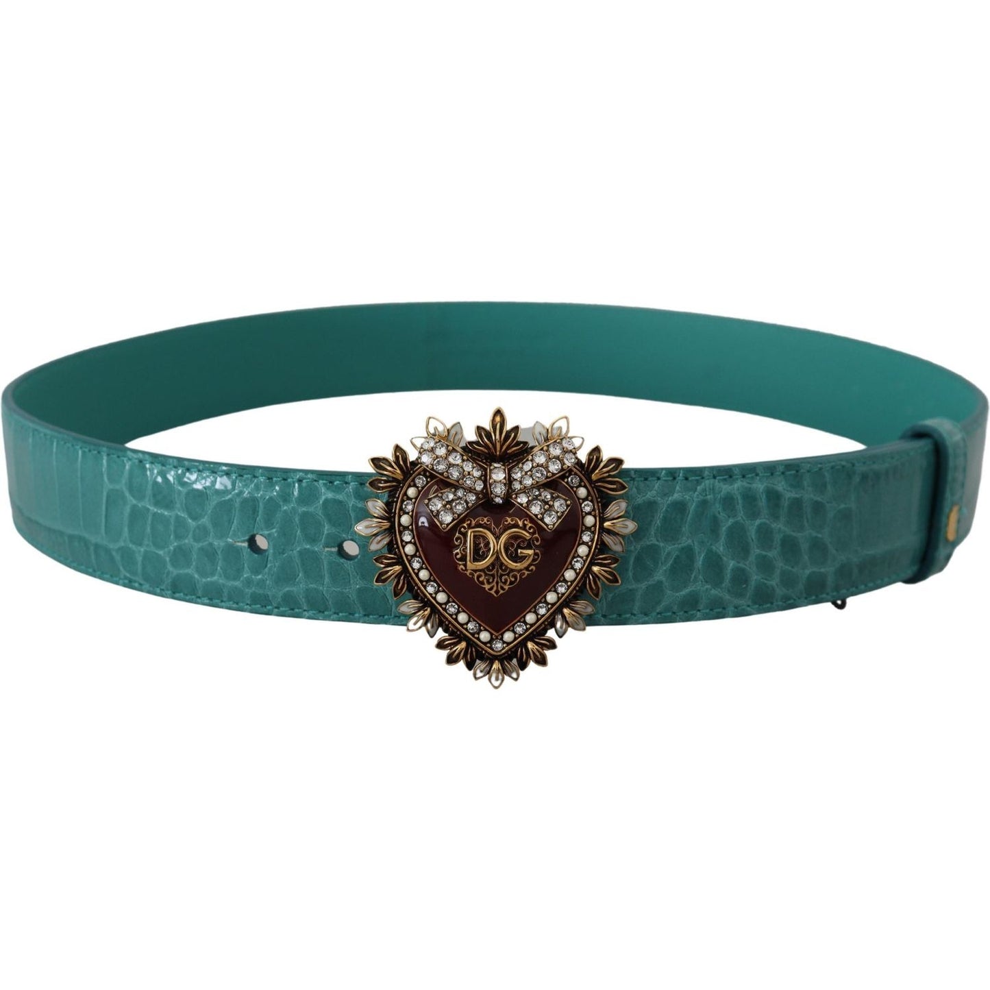 Dolce & Gabbana Elegant Blue Leather Belt with Gold Buckle blue-leather-gold-devotion-heart-buckle-belt-1