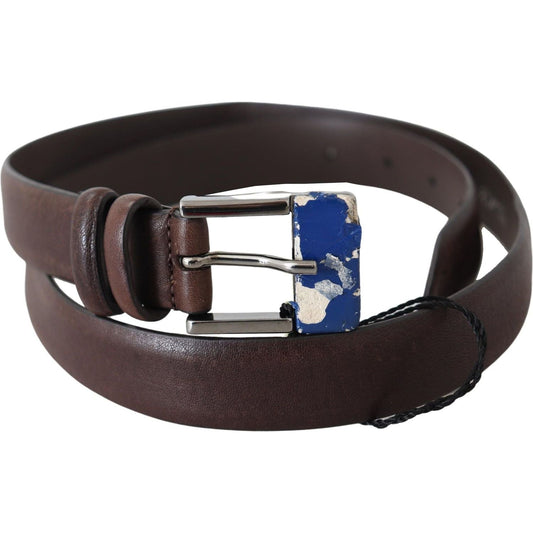 Costume National Elegant Brown Leather Classic Belt with Silver-Tone Buckle Belt brown-genuine-leather-silver-buckle-belt