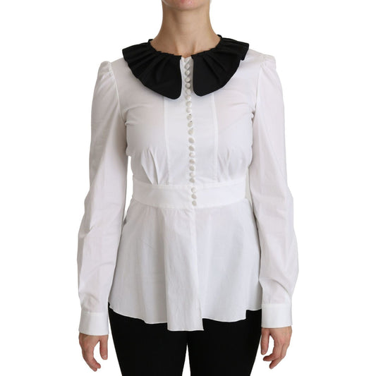 Dolce & Gabbana Elegant White Collared Cotton Top white-collared-long-sleeve-blouse-cotton-top