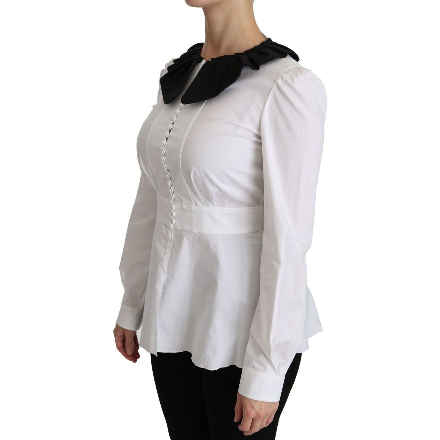 Dolce & Gabbana Elegant White Collared Cotton Top white-collared-long-sleeve-blouse-cotton-top