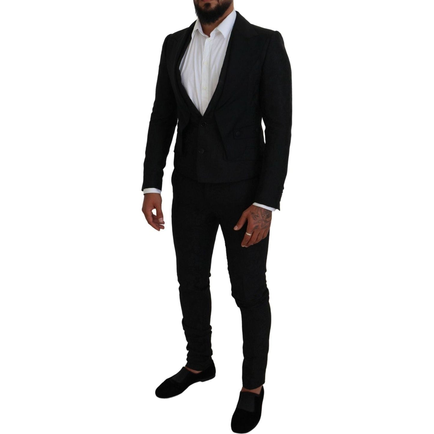 Dolce & Gabbana Elegant Black Martini Suit for the Modern Man black-polyester-men-2-piece-martini-suit
