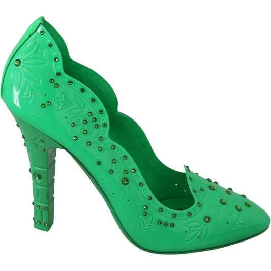 Dolce & Gabbana Enchanting Crystal Cinderella Pumps green-crystal-floral-heels-cinderella-shoes