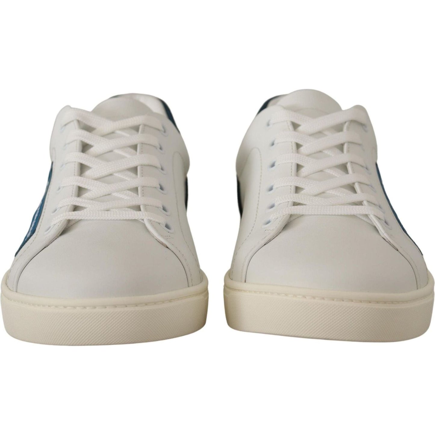 Dolce & Gabbana Chic White Leather Low-Top Sneakers white-blue-leather-low-top-sneakers-1 IMG_1886-scaled-1e80c34b-317.jpg