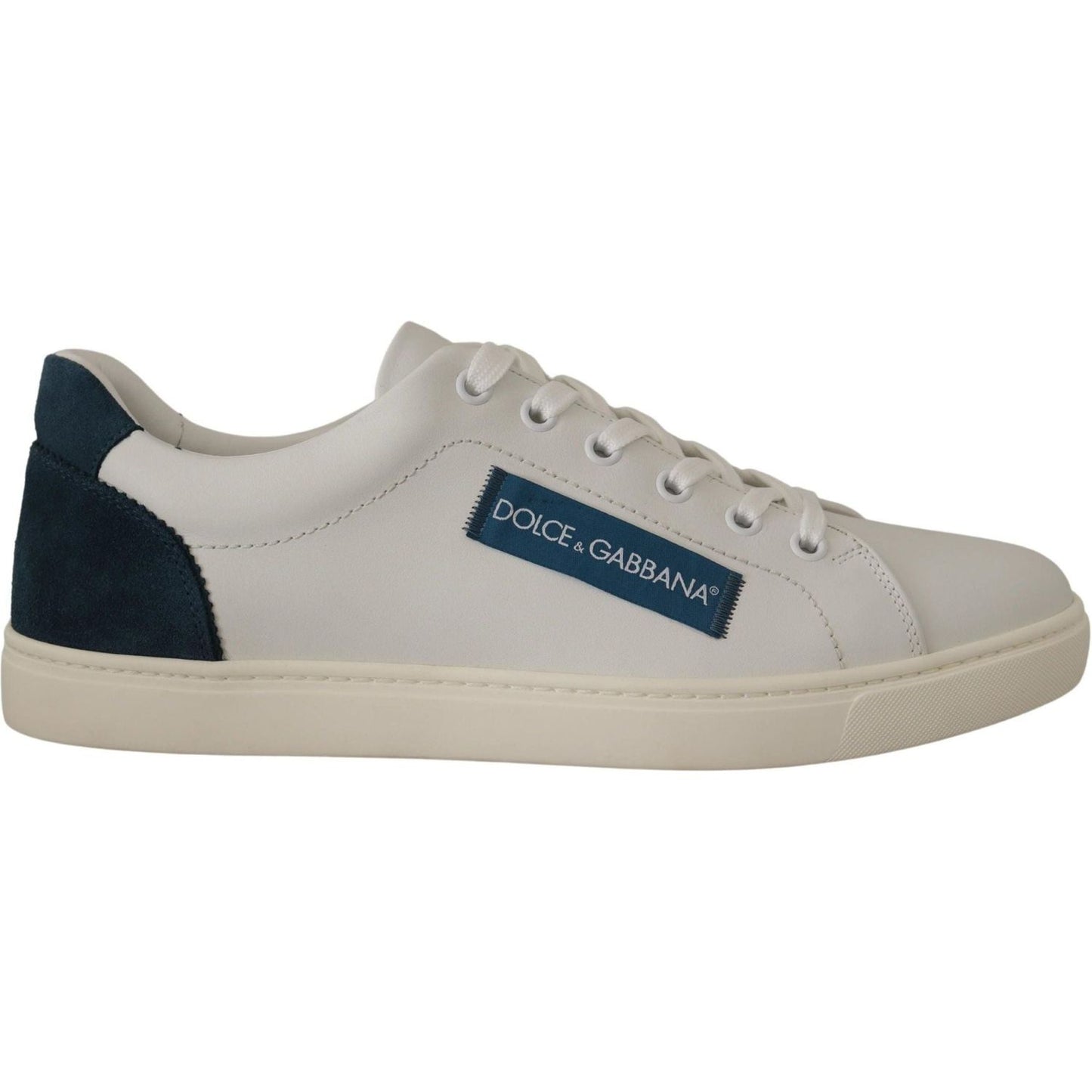 Dolce & Gabbana Chic White Leather Low-Top Sneakers white-blue-leather-low-top-sneakers-1 IMG_1891-scaled-68e1495c-20e.jpg
