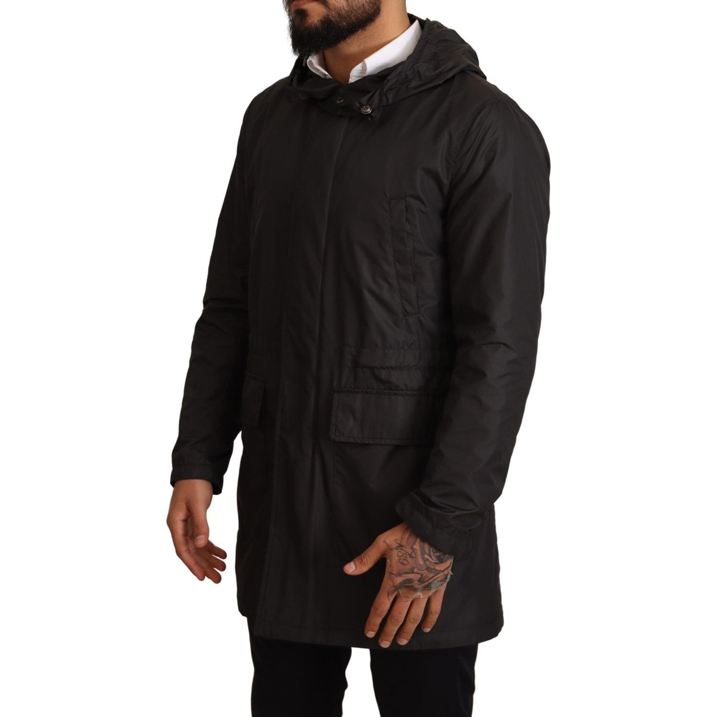 Dolce & Gabbana Chic Hooded Blouson Coat in Timeless Black MAN COATS & JACKETS black-hooded-trench-coat-jacket