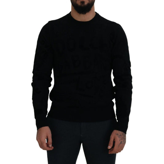 Dolce & Gabbana Elegant Black Logo Wool Sweater black-wool-logo-pattern-crewneck-pullover-sweater IMG_1892-scaled-9021f70b-e2b.jpg