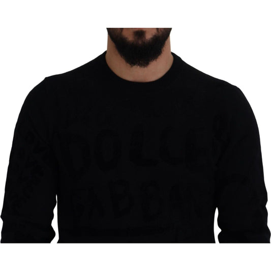 Dolce & Gabbana Elegant Black Logo Wool Sweater black-wool-logo-pattern-crewneck-pullover-sweater IMG_1895-1-scaled-c7bd976c-ed2.jpg