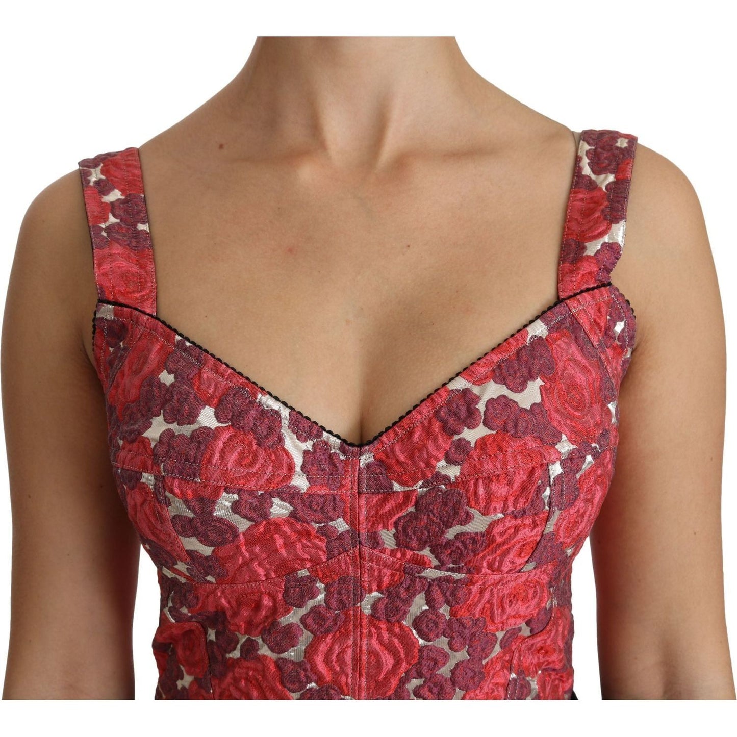 Dolce & Gabbana Elegant Floral Brocade Cropped Top pink-floral-brocade-cropped-blouse-tank-top