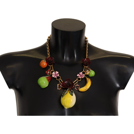 Dolce & Gabbana | Gold Brass Sicily Fruits Roses Statement Necklace WOMAN NECKLACE | McRichard Designer Brands