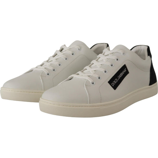 Dolce & Gabbana Elegant White Leather Low Top Sneakers white-black-leather-low-shoes-sneakers