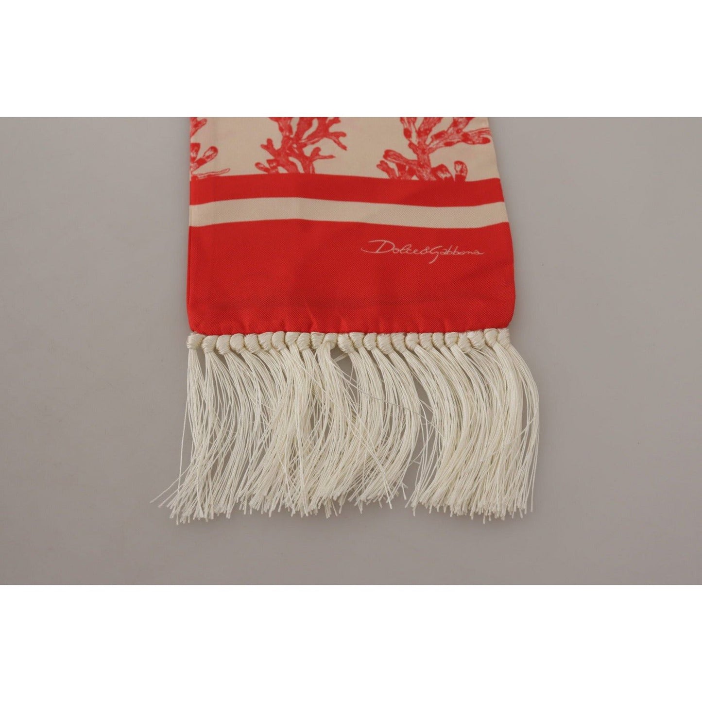 Dolce & Gabbana Elegant Silk Men's Scarf Wrap - Red Coral Print white-red-coral-print-shawl-wrap-fringe-scarf