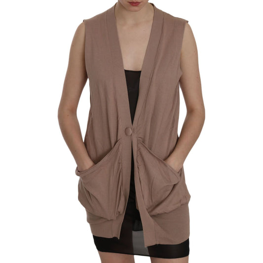PINK MEMORIES Chic Sleeveless Cotton Cardigan Vest - Elegant Brown brown-100-cotton-sleeveless-cardigan-top-vest-3 IMG_1941-157e9aa7-496.jpg