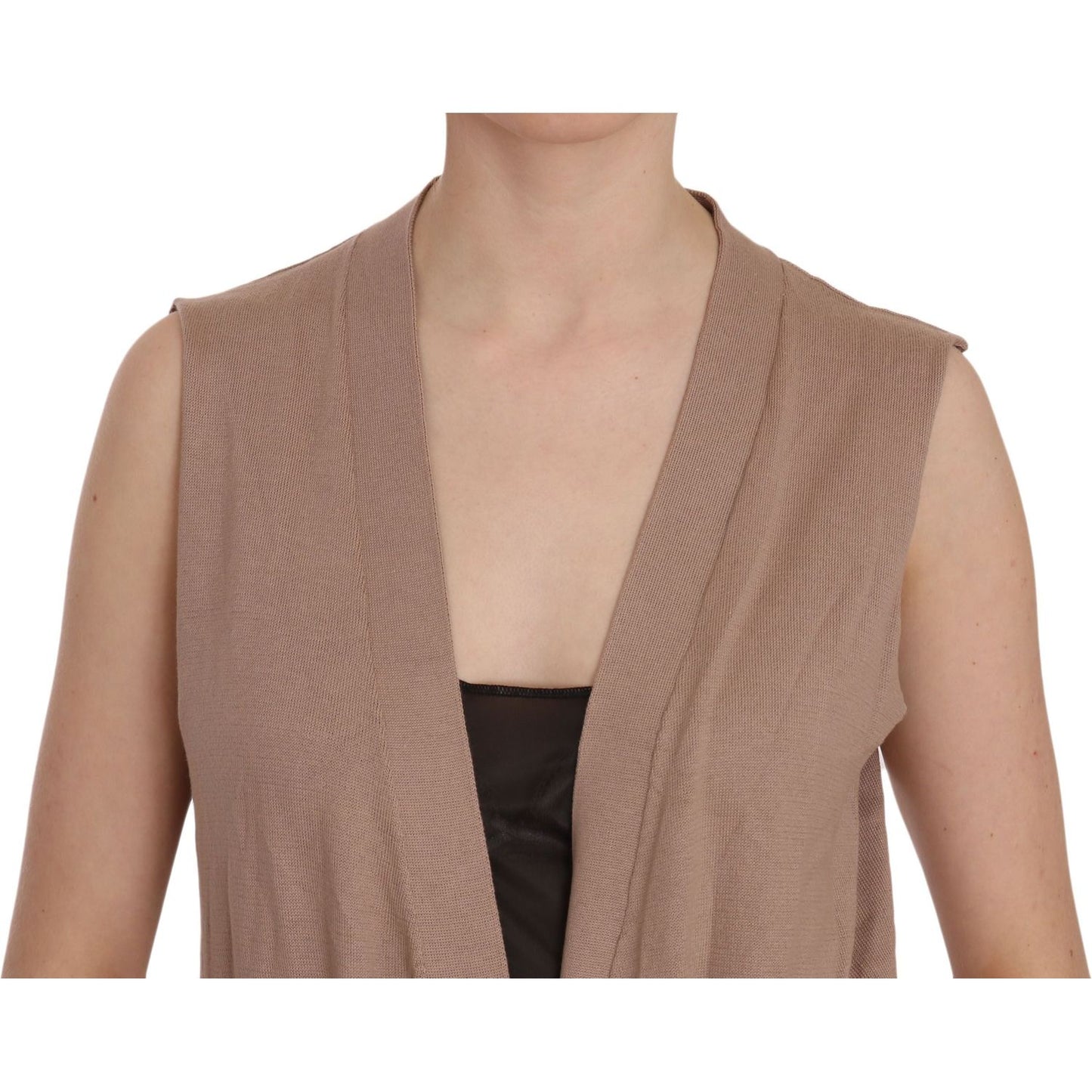 PINK MEMORIES Chic Sleeveless Cotton Cardigan Vest - Elegant Brown brown-100-cotton-sleeveless-cardigan-top-vest-3