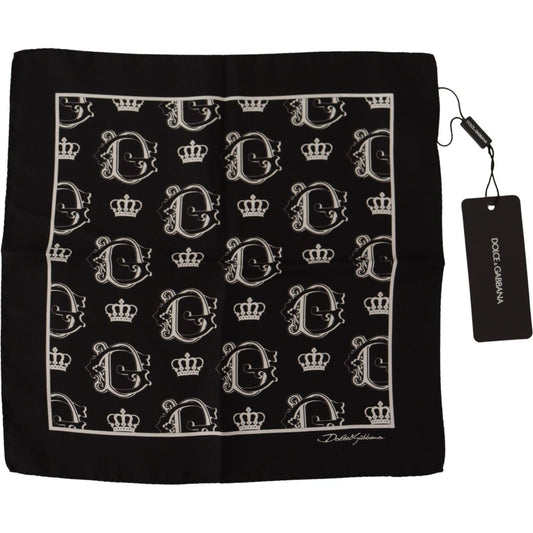 Dolce & Gabbana Elegant Silk Square Men's Scarf black-dg-crown-print-square-handkerchief