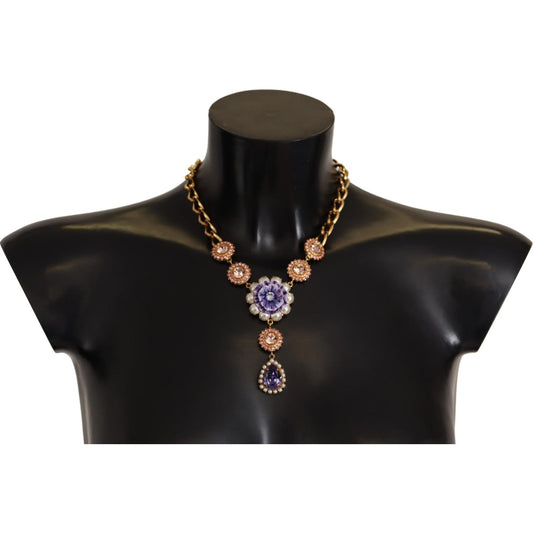 Dolce & Gabbana Elegant Floral Crystal Statement Necklace WOMAN NECKLACE gold-brass-crystal-purple-pink-pearl-pendants-necklace IMG_1959-scaled-3c0f1970-541.jpg