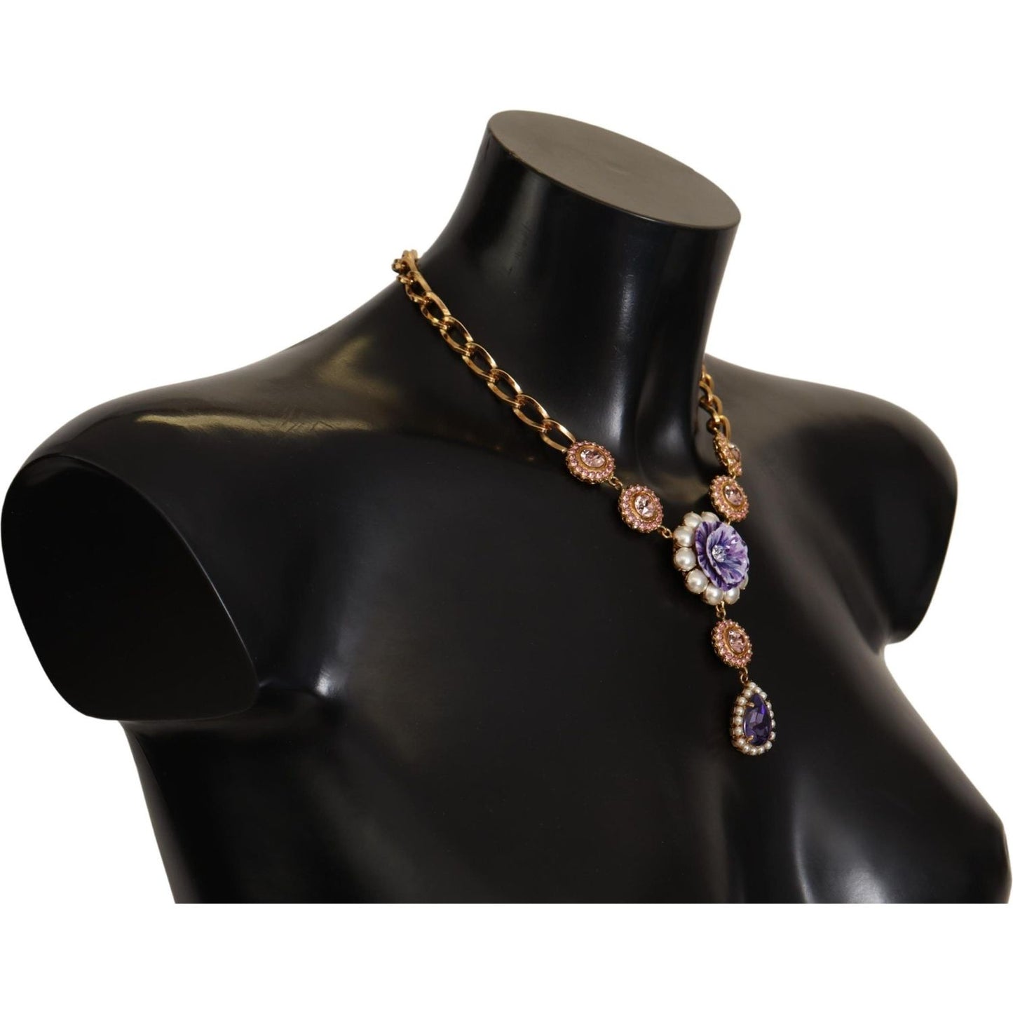 Dolce & Gabbana Elegant Floral Crystal Statement Necklace gold-brass-crystal-purple-pink-pearl-pendants-necklace WOMAN NECKLACE IMG_1960-scaled-2ccd46d6-c17.jpg
