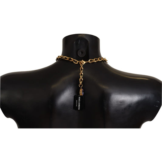 Dolce & Gabbana | Gold Brass Crystal Purple Pink Pearl Pendants Necklace WOMAN NECKLACE | McRichard Designer Brands
