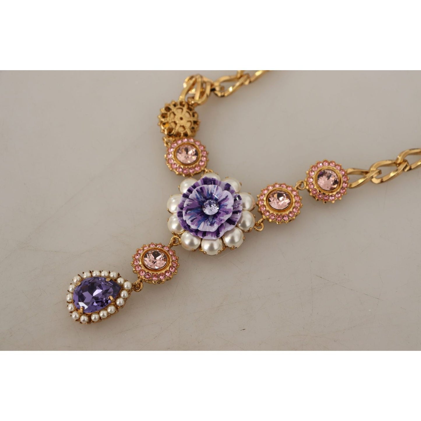 Dolce & Gabbana Elegant Floral Crystal Statement Necklace gold-brass-crystal-purple-pink-pearl-pendants-necklace WOMAN NECKLACE IMG_1965-scaled-fe77fed0-e0d.jpg