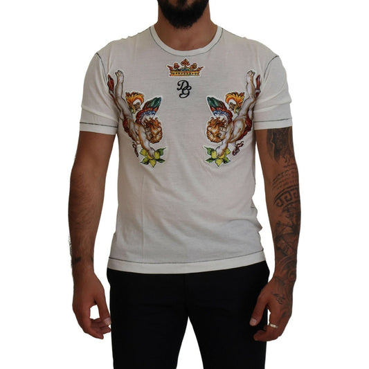 Dolce & Gabbana Elegant White Cotton-Silk Blend Tee white-printed-short-sleeves-men-t-shirt-1