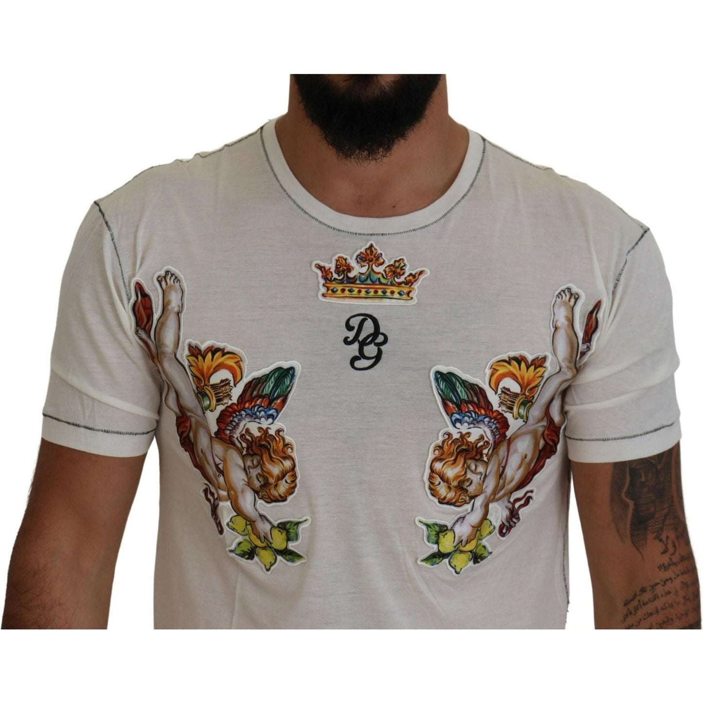 Dolce & Gabbana Elegant White Cotton-Silk Blend Tee white-printed-short-sleeves-men-t-shirt-1