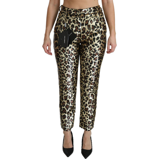 Dolce & Gabbana Chic High Waist Leopard Sequin Pants brown-leopard-sequined-high-waist-pants